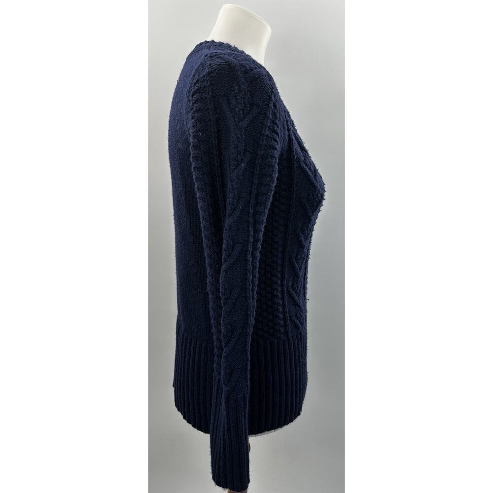 GAP Women’s Medium Navy Cable Knit Button Front Cardigan Sweater Wool Blend - Picture 3 of 6